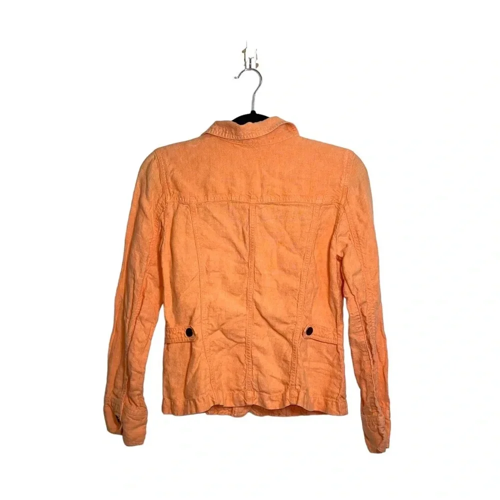 J. Jill 100% Linen Neon Orange Button Utility Jacket Xsmall Women’s